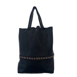 VTG Le Chateau Black Pebble Leather Chain‎ Link Bucket Shoulder Bag Purse